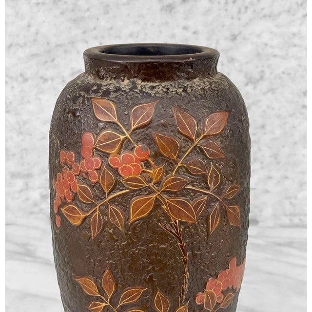 Mid 20th Century Vintage Japanese Pottery Pomegranate Tree Motif Vase For Sale - Image 5 of 9