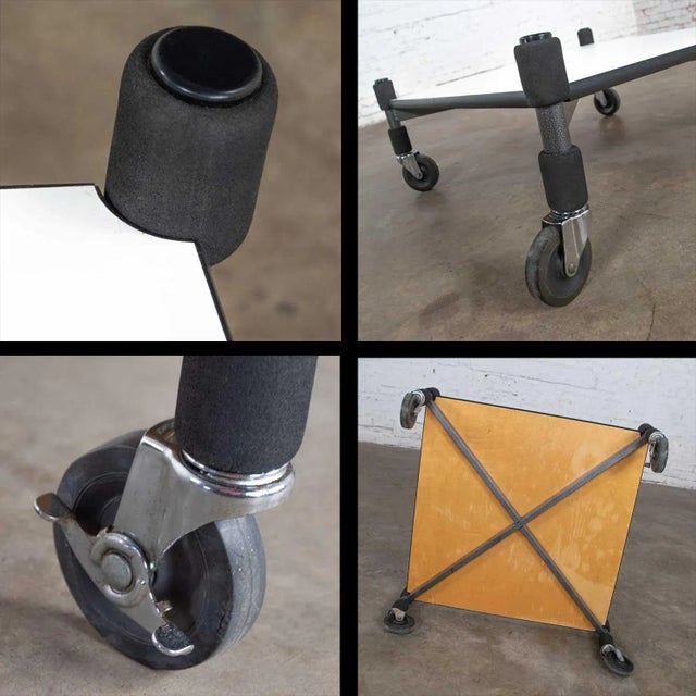 Post-Modern Low Coffee Table or End Table White Laminate & Metal on Casters Style Brian Kaneodern For Sale - Image 10 of 11