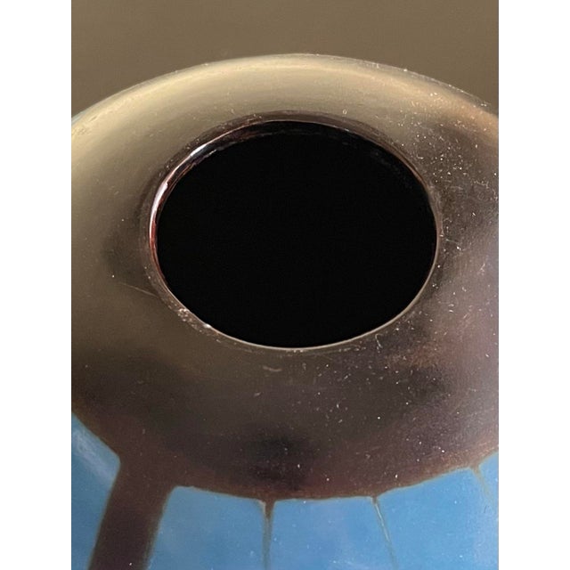 Graphic Blue and Black Ceramic Vase For Sale - Image 10 of 10