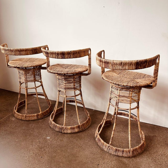 Woven Rush French Bar Stools - Set of 3 For Sale - Image 4 of 12