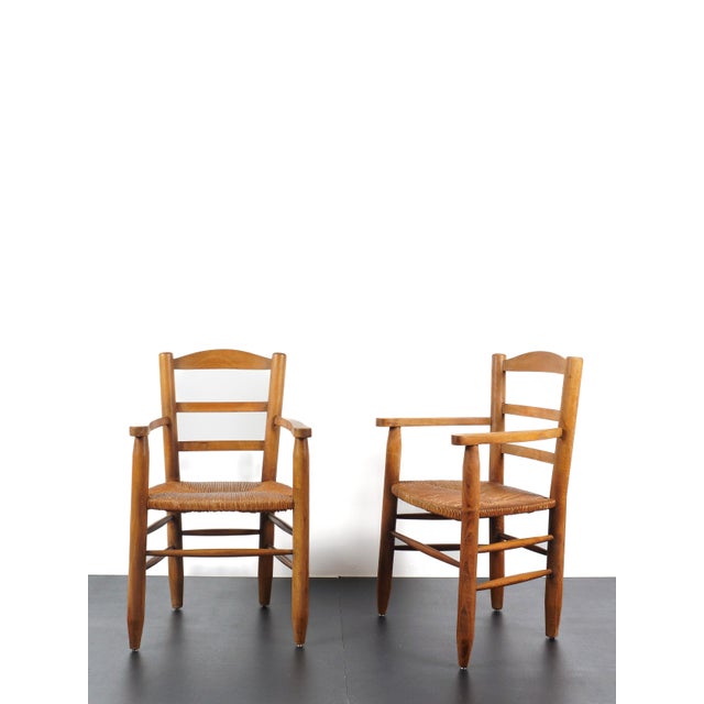 French Straw Armchairs in the style of Charlotte Perriand, 1960s For Sale - Image 6 of 8
