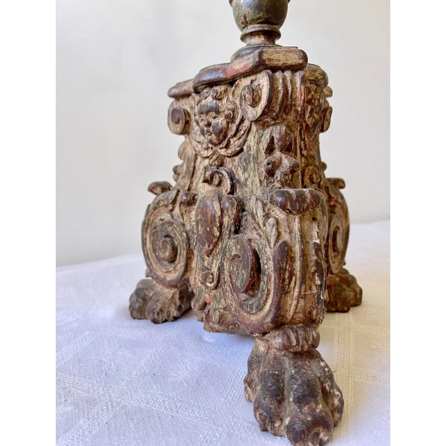 Early 18th Century 18th Century Candle Stick in Italian Wood For Sale - Image 5 of 10