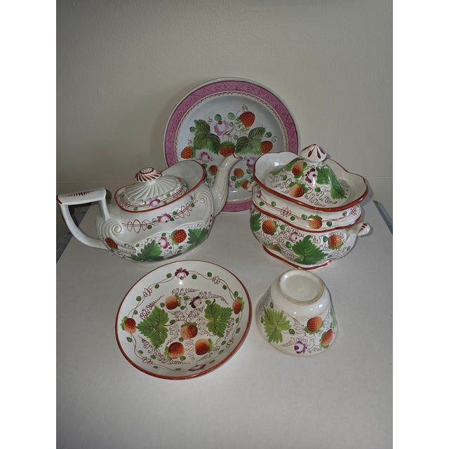 Group of Staffordshire pearlware strawberry and vine pattern.