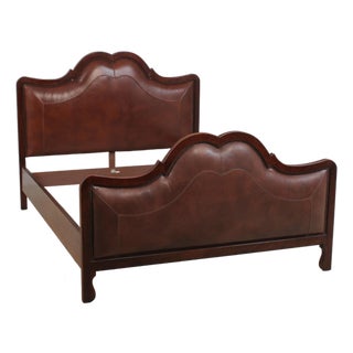 Baker Queen Size Leather Panel Bed For Sale