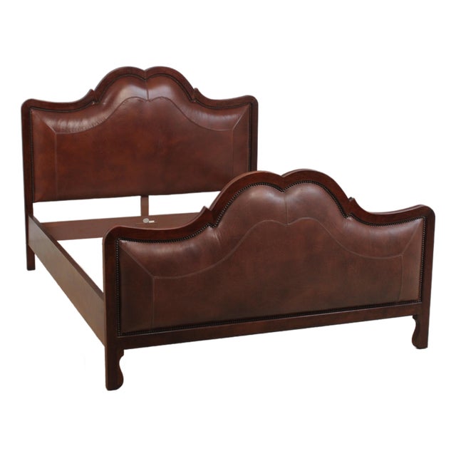 Baker Queen Size Leather Panel Bed For Sale