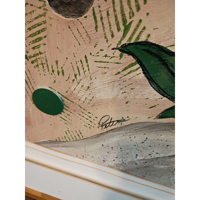 Signed by 'Peters' Large Mid-Century Style Modern Abstract Fish Mixed Media Collage - Framed For Sale - Image 11 of 18