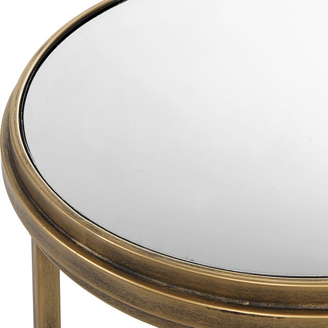 2020s Antique Brass & Mirror Round Nesting Tables - Set of 2 For Sale - Image 5 of 5