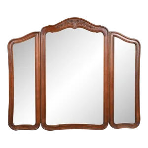 White Furniture French Provincial Louis XV Carved Cherry Wood Triple Mirror, Circa 1960s
