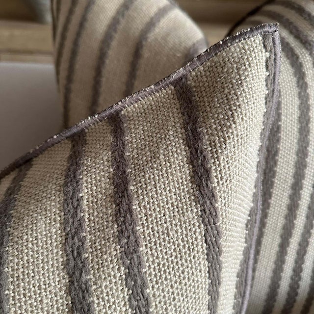 Custom French Linen Embroidered Double Sided Pillow With Insert For Sale - Image 4 of 5