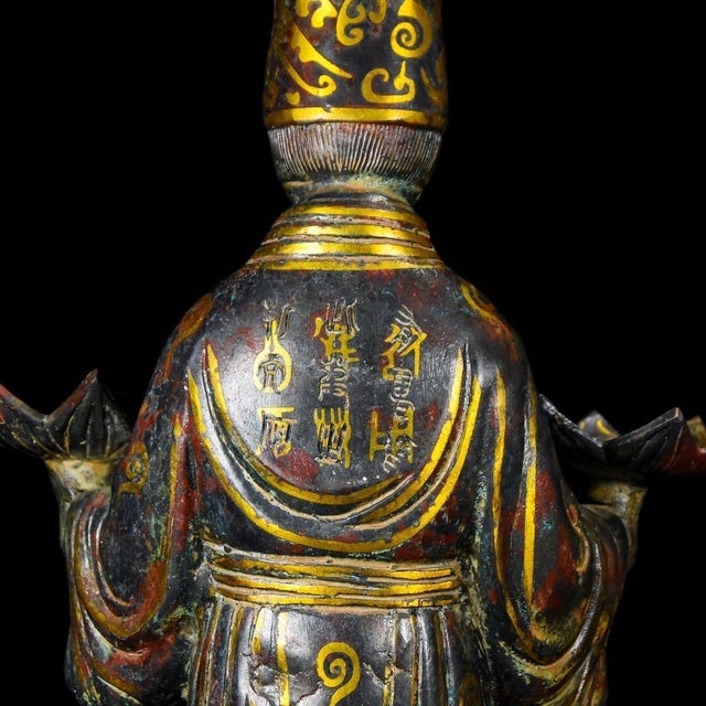 Pair of Chinese Gilt Bronze Figural Lamp Holders - 13" Tall For Sale - Image 9 of 9