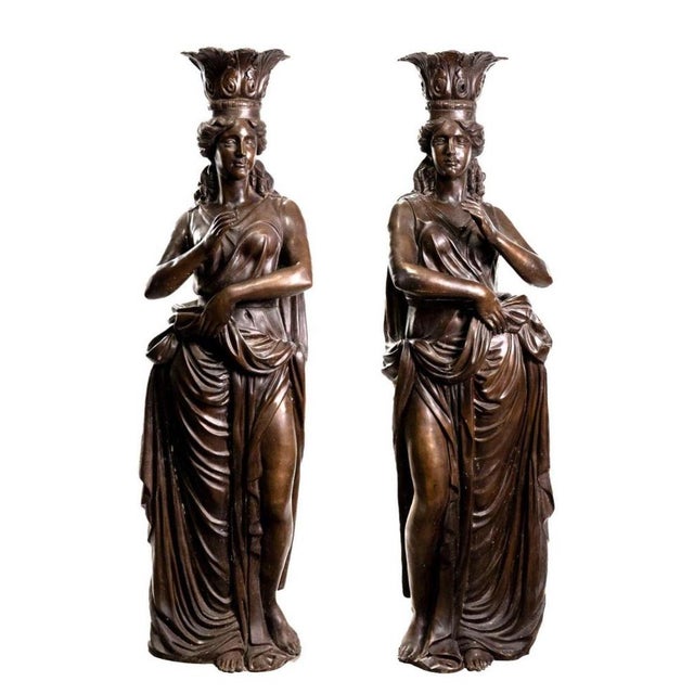 Neapolitan Artist, Large Greek Style Caryatids, 1980s, Bronze, Set of 2 For Sale - Image 3 of 6