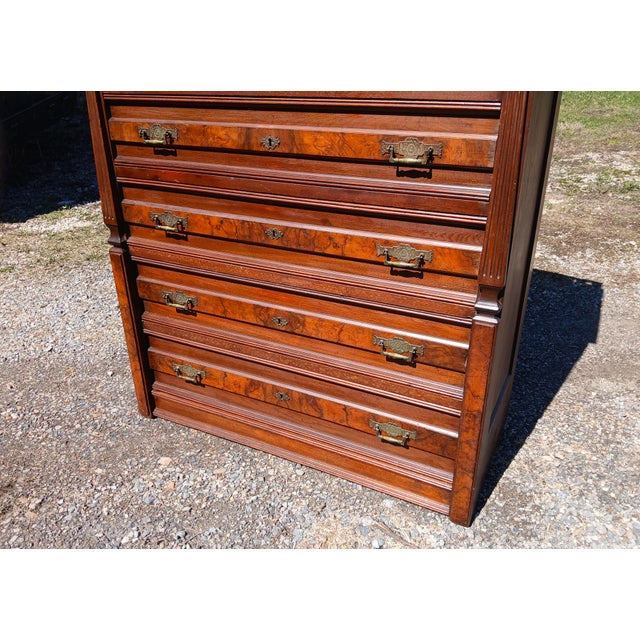 Antique Walnut Eastlake Victorian Chest of Drawers With 6 Drawers 1870s For Sale - Image 12 of 18