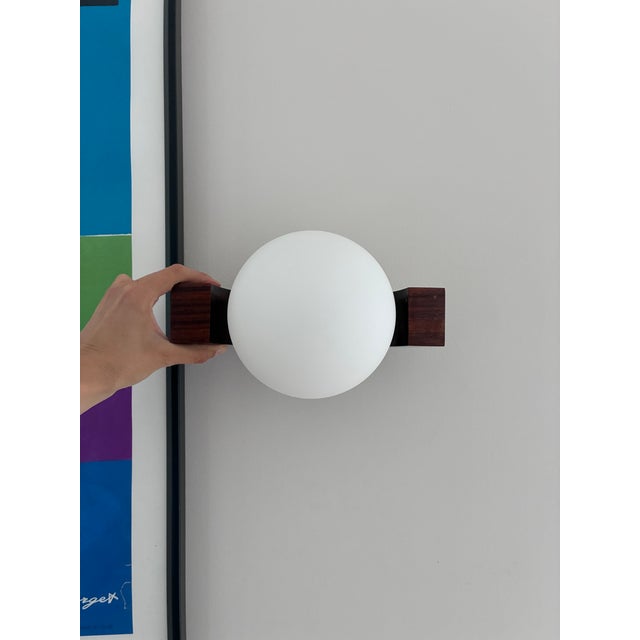Wood Wall Lights in Wood and Opaline Glass, 1970s, Set of 2 For Sale - Image 7 of 10