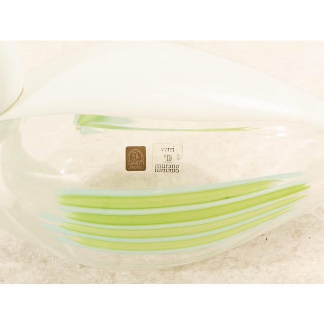 Murano glass duck by Licio Zanetti, Made in Italy, 1980s. Beautiful, large Murano glass duck in white with shades of green...