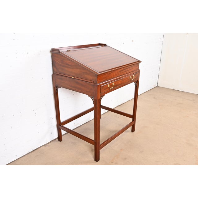 English Henkel Moore Chippendale Carved Mahogany Slant Front Architect's Desk For Sale - Image 3 of 12