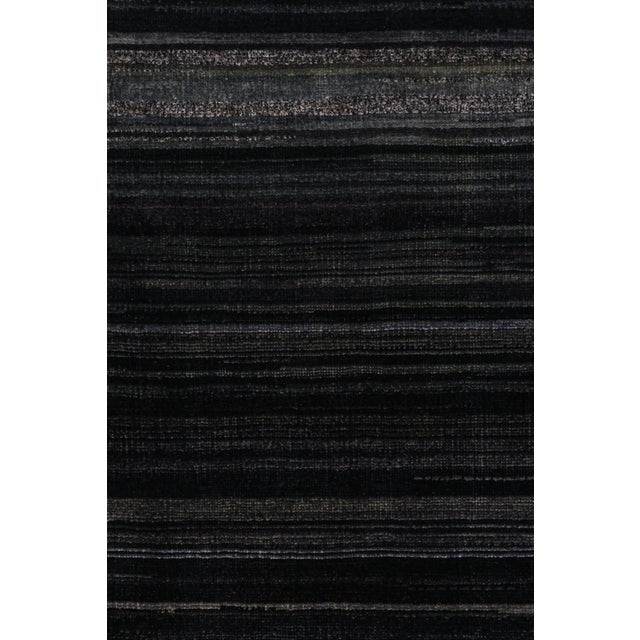 Rug & Kilim’s Modern Textural Rug in Dark Blue and Grisailles Stripes and Striae For Sale In New York - Image 6 of 7