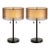 Pair of Modern Table Lamps With Gold Molded Drum Shades & Pull Chains For Sale