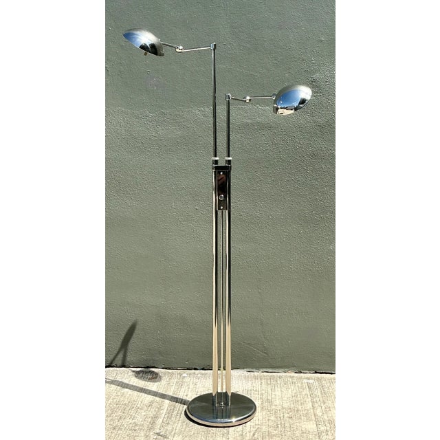 Late 20th Century Holtkoetter Leutchen Chrome Dual Head Floor Lamp For Sale In West Palm - Image 6 of 12