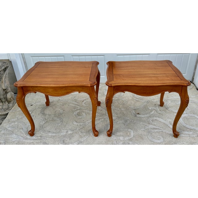 Vintage Pair of Ethan Allen Country French Syle Carved Side Tables For Sale - Image 15 of 15