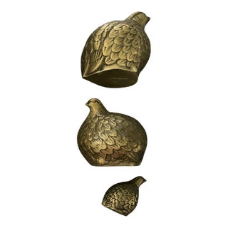 Vintage Midcentury Brass Quail/Partridge Bird Figurines Set of 3 For Sale