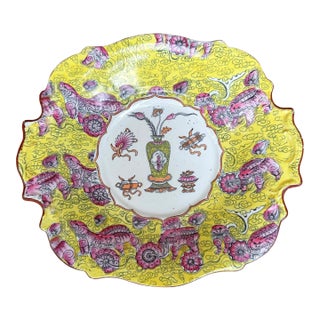 Antique Ironstone Ashworth English Chinoiserie Polychrome Foo Dogs Bowl For Sale