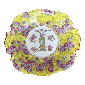 Antique Ironstone Ashworth English Chinoiserie Polychrome Foo Dogs Bowl