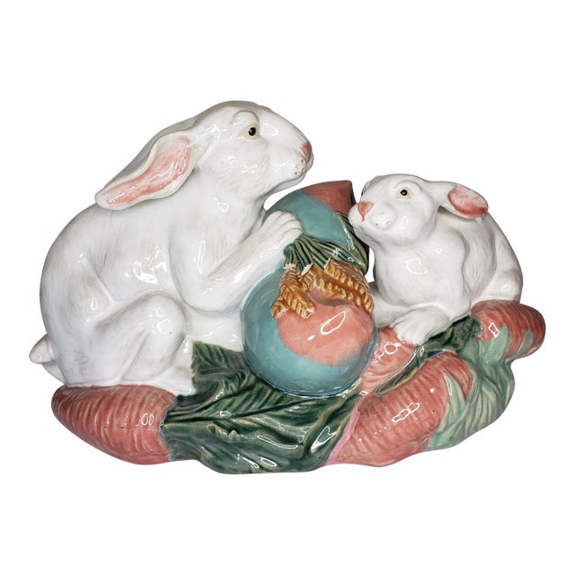 Vintage White Rabbits Carrots Statue For Sale