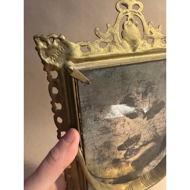 Metal Victorian Era Cast Iron Gilted Table Top Mirror For Sale - Image 7 of 8