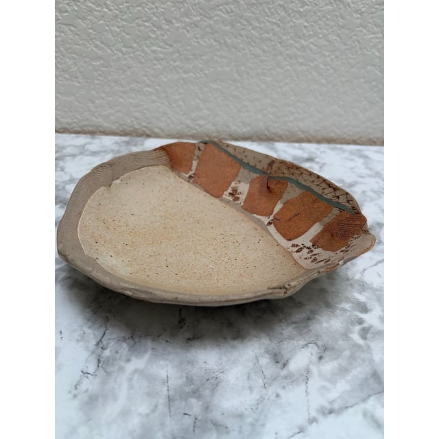 Vintage artisan studio raku pottery decor bowl. Signed. Rustic elegance for any decor.
