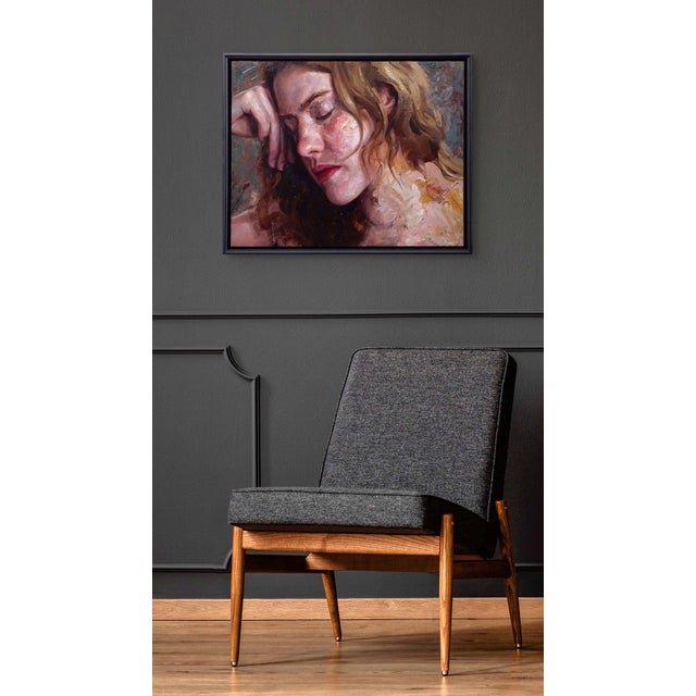 Contemporary Overcome by Matt Talbert | Oil on linen portrait of a woman resting her head on her hand. For Sale - Image 3 of 5