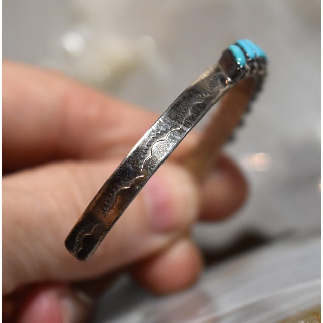 Mid 20th Century Vintage 1970's Zuni Turquoise Petit Point Sterling Silver Cuff Bracelet For Sale - Image 5 of 18