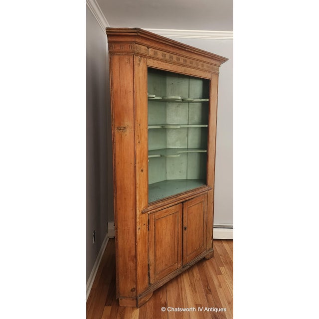 Antique Mid 19th Century Painted & Washed American Pine Primitive Corner Cabinet Cupboard, C1850 For Sale - Image 9 of 18
