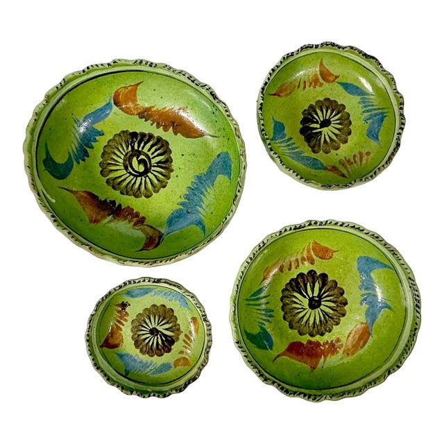 1950s Vintage Mexican Southwestern Folk Art Tlaquepaque Pottery Serving Bowls - Set of 4. For Sale