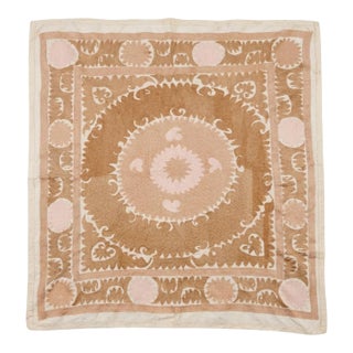 Uzbekistan Suzani Tablecloth - Vintage Hand-Embroidered Textile - 3'9'' X 3'11'' For Sale