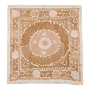 Uzbekistan Suzani Tablecloth - Vintage Hand-Embroidered Textile - 3'9'' X 3'11''