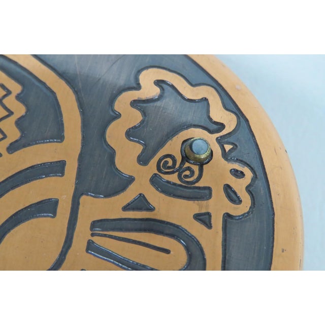 Copper Leiva Chile Handcrafted Circular Copper Trinket Box Etched Rooster Motif 4855b For Sale - Image 8 of 14