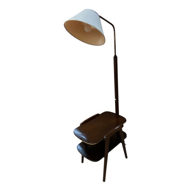 Mid-Century Modern Side Table with Integrated Floor Lamp, 1950s For Sale