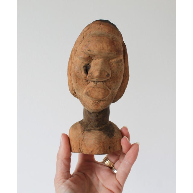 Wood Vintage Hand Carved African Wood Bust For Sale - Image 7 of 11