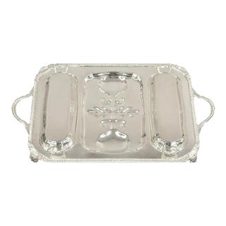 Mid 20th Century English Victorian Silver Plated Meat Cutlery Serving Platter Tray With Covers For Sale
