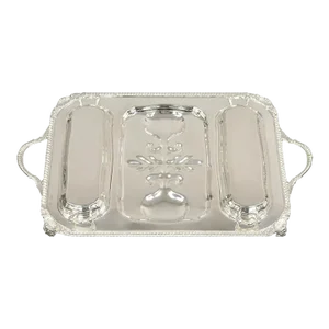 Mid 20th Century English Victorian Silver Plated Meat Cutlery Serving Platter Tray With Covers