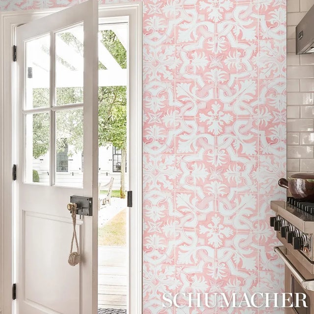 Not Yet Made - Made To Order Sample - Schumacher X Mary McDonald Azulejos Wallpaper in Pink For Sale - Image 5 of 6