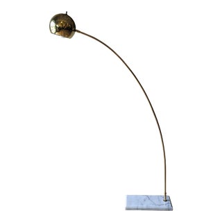 Mid-Century Modern Brass Arc Floor Lamp With Marble Base For Sale