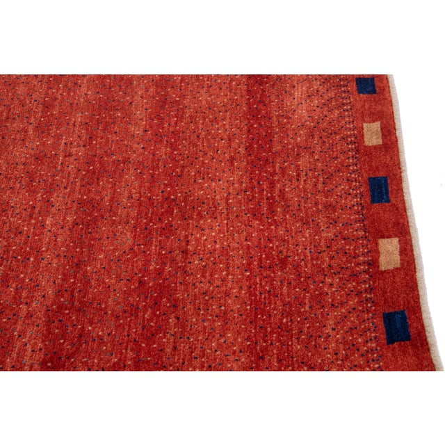 Red Modern Gabbeh Handmade Persian Wool Rug With Allover Design For Sale In New York - Image 6 of 10