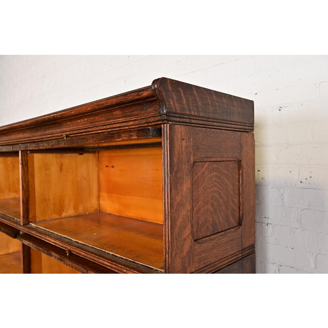 Brown Antique Arts & Crafts Tiger Oak Double Five-Stack Barrister Bookcase, Circa 1900 For Sale - Image 8 of 14