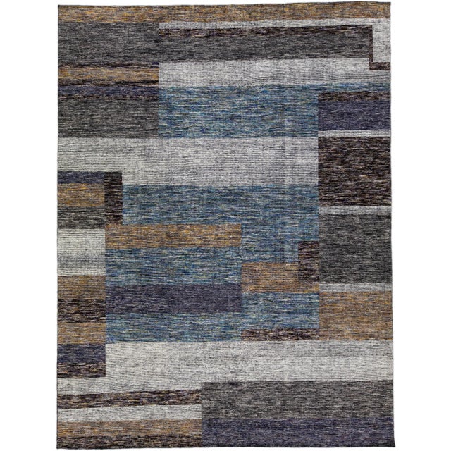 Modern Apadana's Safi Collection Handmade Abstract Earthy Tone Designed Wool Rug For Sale - Image 11 of 11
