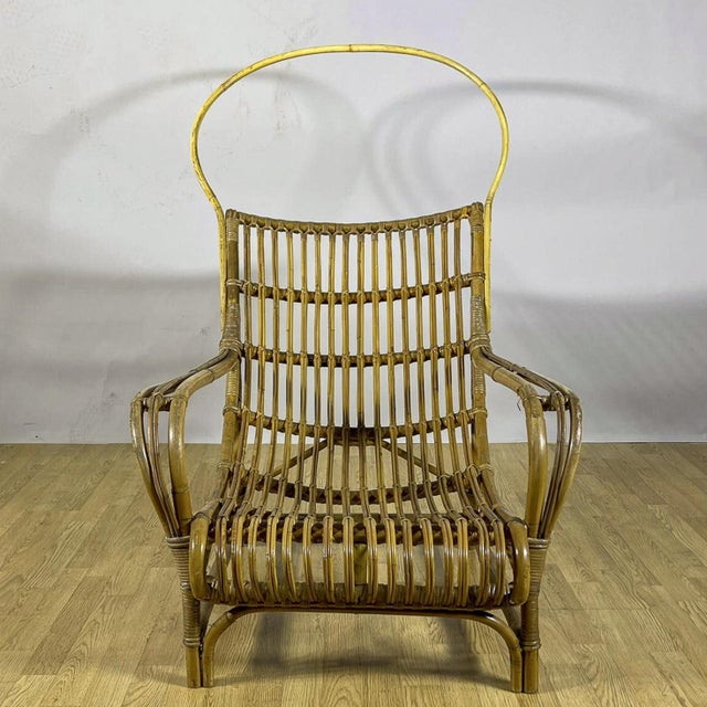 Mediterranean High-Back Lounge Chair in Bamboo and Rattan, 1960s For Sale - Image 9 of 9