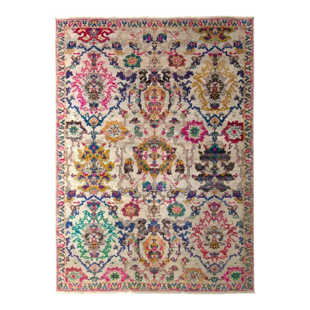 2010s Rug & Kilim's Agra Floral Rug in Beige, Gold, Pink Al Over Floral Pattern For Sale