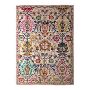 2010s Rug & Kilim's Agra Floral Rug in Beige, Gold, Pink Al Over Floral Pattern