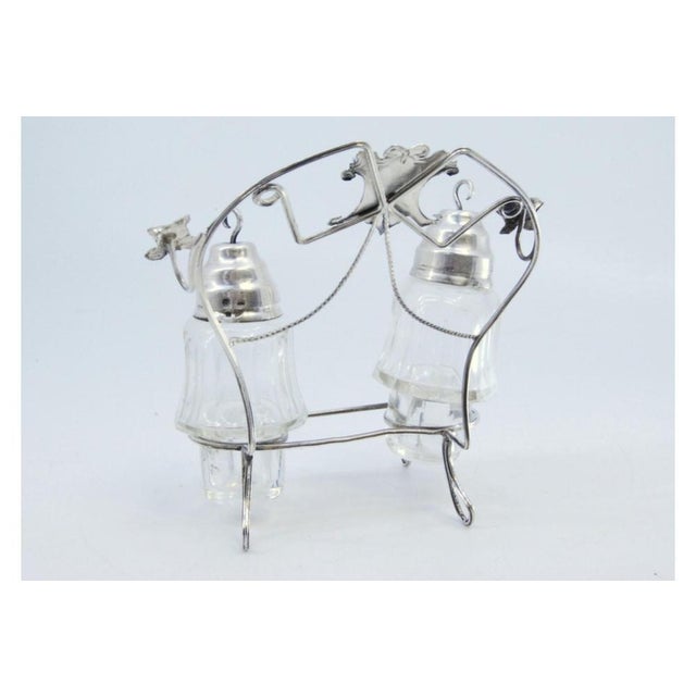 Glass Salt and Pepper Shakers with Lids and Silver Frame, Set of 2 For Sale - Image 6 of 7