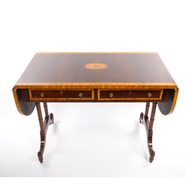 Brown English Mahogany Drop-Leaf Console Table / Inlaid Decoration, Mid 19th Century For Sale - Image 8 of 14